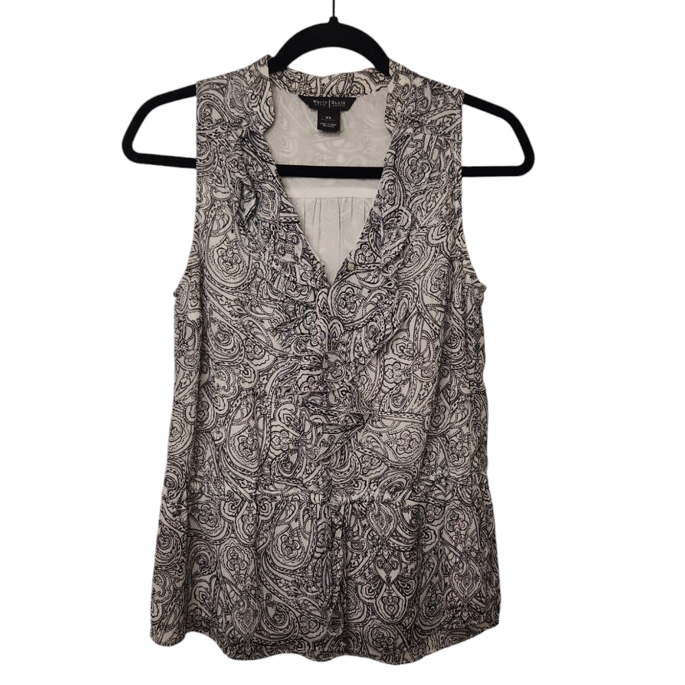 White House Black Market Women's Black/White/Silver Thread Sleeveless Top SizeXS